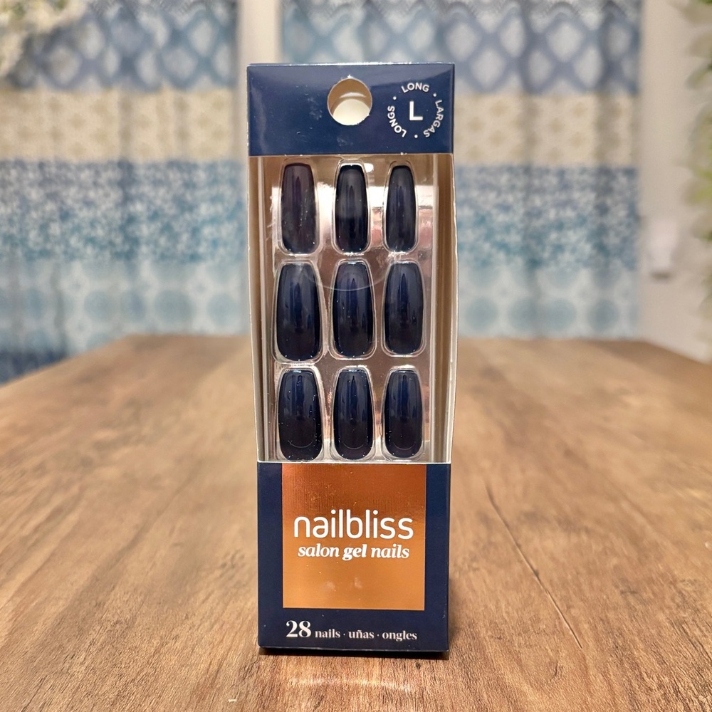 Nailbliss Salon Gel Nails Deep Blue Long L Glossy Glue Not Included